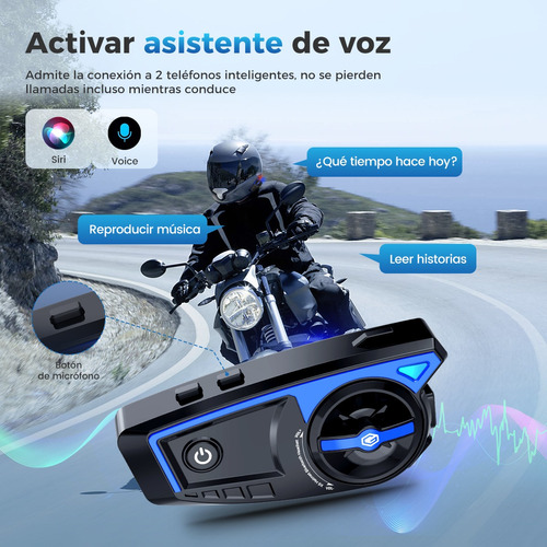 Audfonos Para Casco De Motos X6 Blue Bt5.3+edr 1500mah Foto 5