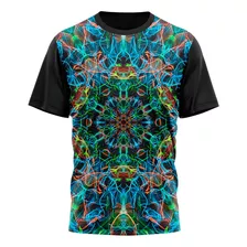 Camiseta Psicodélica Mandala Flor Energia Neon Raveup