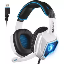 Auricular Headset Sades Spirit Wolf Blanco/azul Color Blanco Color De La Luz Azul