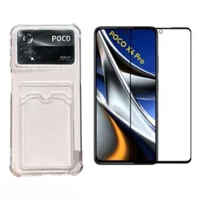 Capa Porta Cartão Para Xiaomi Poco X4 Pro 5g+ Pelicula 3d