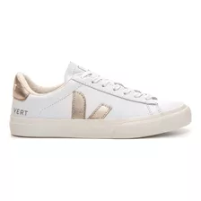 Tenis Vert Campo Chromefree Branco Off Dourado Em Couro 