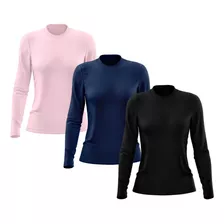 Kit 3 Camisetas Feminina Manga Longa Proteção Solar Uv 50