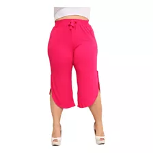 Calça Pantacourt Feminina Plus Size Fenda Lateral Viscolycra