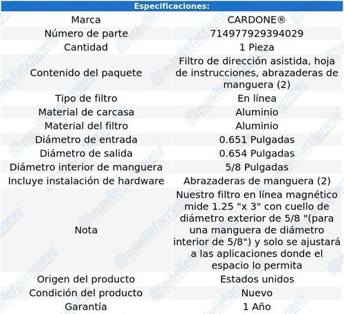 Filtro Direccin Hidrulica Infiniti G37 2008-2013 Cardone Foto 5