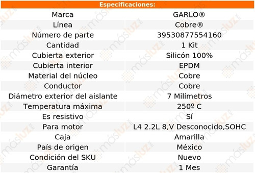 Jgo Cables Bujias Caravelle 2.2l 8,v Sohc, 85-88 Garlo Cobre Foto 2