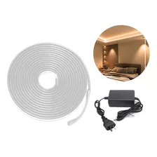 Luz Led Flexible Blanca Silicona Cálida X 5mts + Fuente 12v