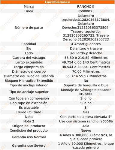 Kit 4 Amortiguadores Gas Rs9000xl H3t Hummer 09 Rancho Foto 3