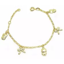 Pulseira Infantil Hello Kitty Laço Folheado A Ouro 18k