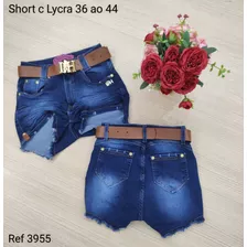 Short Jeans Escuro Feminino Hot Pants Rasgado Com Cinto