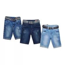 Kit 3 Bermudas Jeans Masculina Infantil Regulador Juvenil