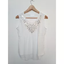 Blusa Blanca Elegante Con Perlas Tallas L Xl Nueva Importada