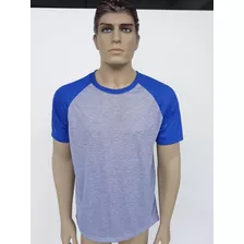 10 Camiseta Raglan Mescla Azul 100% Poliester Sublimação 