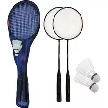 Kit Badminton 5 Peças - 2 Raquetes + 2 Petecas + 1 Bolsa