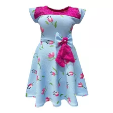 Vestido Infantil Detalhe De Renda Moda Kids Laço