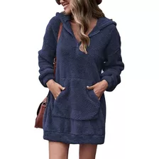 Vestido Feminino De Lã Com Capuz E Zíper De Inverno Quente