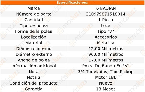 Polea Tipo  V  Metalica W250 L6 3.7l 86-87 Foto 3