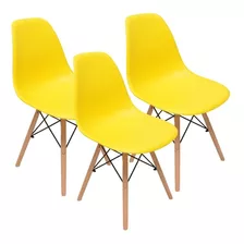 Cadeira De Jantar Decorshop Charles Eames Dkr Eiffel, Estrutura De Cor Amarelo, 3 Unidades