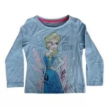 Blusa Camiseta Infantil Manga Longa Azul Frozen Elsa Disney