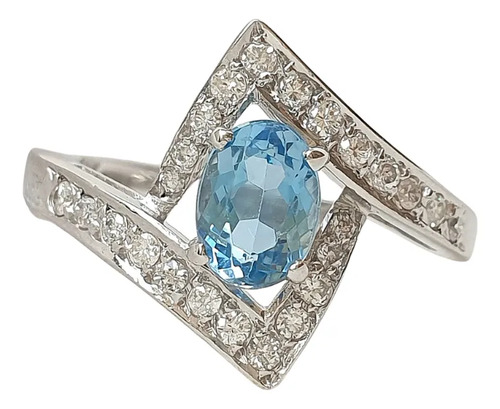 Anel Amsterdam Sauer Em Ouro 18k Água Marinha E Diamantes Branco 18