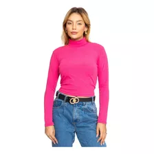 Cropped Feminino Cacharrel Gola Alta Canelada Manga Longa