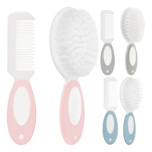 Kit Escova E Pente De Cabelo Buba Cerdas Macias Bebê Rosa