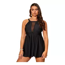 Vestido Playa Plus Size Traje Baño Tankini Malla Entera 