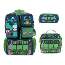 Kit De Mochila Lonchera Y Lapicera Minecraft Primaria Vs3400