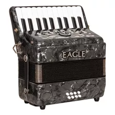 Acordeon Eagle Ega 8b Pbk Preto Perolizado 8 Baixos Cor Branco