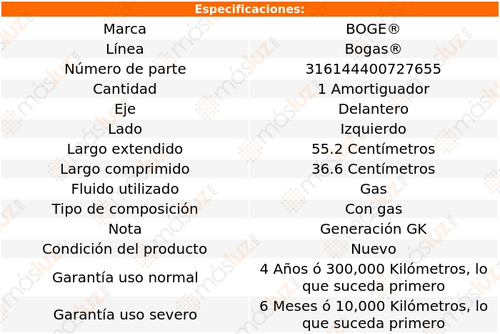 1- Amortiguador Gas Delantero Izq Honda Fit 15/20 Boge Bogas Foto 2