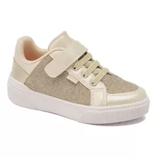 Tênis Infantil Klin Sky Off White E Dourado Glitter 317.024