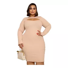 Vestido Feminino Plus Size Manga Longa Malha Premium