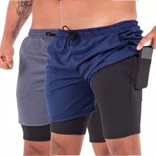 Kit 2 Short Bolso Celular Interno Corrida Academia Dryfit 