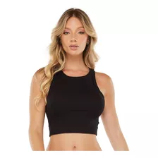 Blusa Cropped Feminino Canelado Alça Nadador Sem Bojo