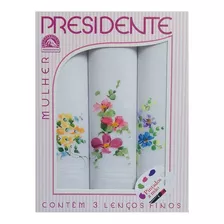 Caixa De Lenço Feminino Pintado A Mão Presidente P137 Cor Branco Desenho Do Tecido Floral