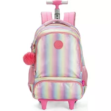 Mochila Escolar Com Rodinha E Alça Barbie Rosa Glow - Luxcel