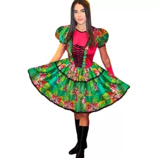 Vestido Caipira Festa Junina Adulto Com Luva Fita De Cabelo