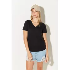 Remera Koxis Ópalo Color Negro Con Escote En V Para Mujer