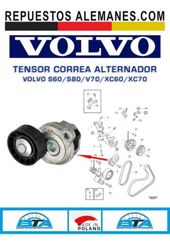 Tensor Correa Alternador Volvo S60 V70 Xc60 Xc70 D3 D4 D5 Foto 2
