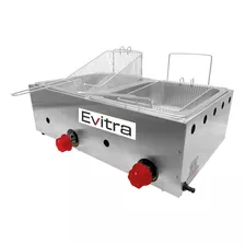 Fritadeira De Inox A Gás 10 Litros 2 Cubas Para Frango Frito