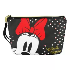 Necessaire Preta Pintas Minnie Licenciada 14x7x23 Cm Cor Preto