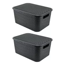 Canastos Caja Organizadora Simil Rattan Grande Xl Pack X2