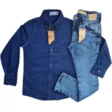 Kit Calça Jeans Infantil Masculina + Camisa 10 Ao 16