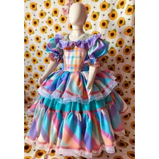 Vestido Caipira Festa Junina Infantil Menina 100% Algodão 