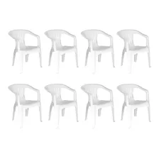 Combo 8 Cadeiras Plásticas Com Braços Atalaia Branca