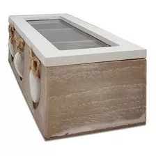 Caja De Té De 3 Divisiones De Madera Tapa De Vidrio Hogar