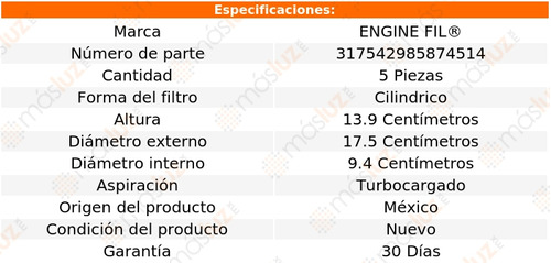 Paq 5 Filtros De Aire 9-5 4 Cil 2.3l 2000/2007 Engine Fil Foto 2