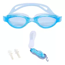 Óculos Natação Profissional Mergulho Em Silicone Com Case Cor Azul-claro