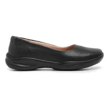 Sapatilha Preto Feminina De Couro Anti-stress Levecomfort