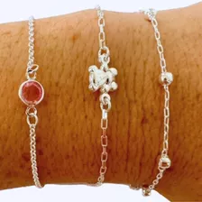 Pulseira Infantil Folheada A Prata Com 03 Peças.