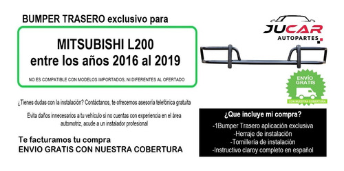 Bumper Burrera Trasera Mitsubishi L200 Diesel 2016-2018 Foto 3